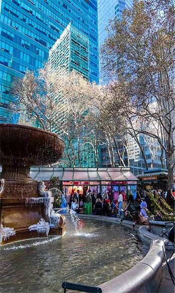 New York City fountain with waterway